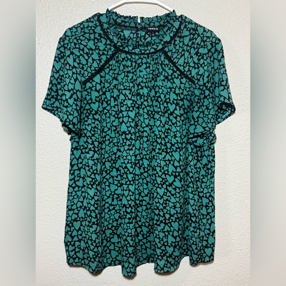 Torrid Lace Inset Mock Neck Blouse - Picture 2 of 5